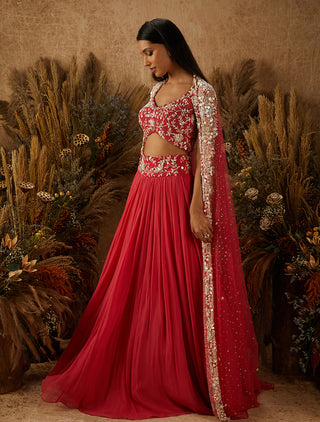 Shloka Khialani-Coral Caroline Embellished Lehenga Set-INDIASPOPUP.COM