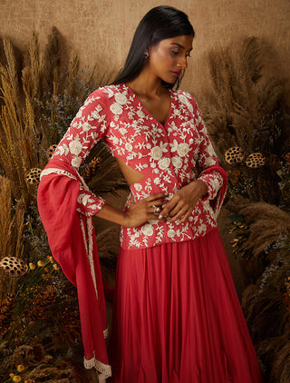 Shloka Khialani-Coral Embellished Jacket Lehenga Set-INDIASPOPUP.COM
