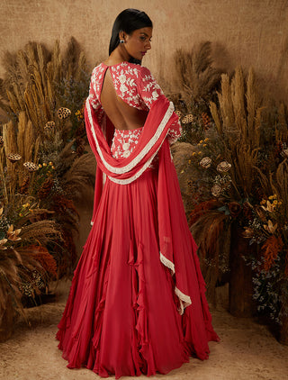 Shloka Khialani-Coral Embellished Jacket Lehenga Set-INDIASPOPUP.COM