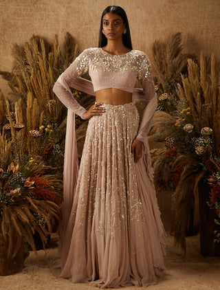 Shloka Khialani-Dusty Pink Amari Embellished Lehenga Set-INDIASPOPUP.COM