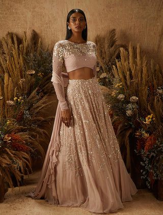 Shloka Khialani-Dusty Pink Amari Embellished Lehenga Set-INDIASPOPUP.COM