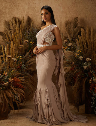 Shloka Khialani-Dusty Pink Camilla Embellished Saree Set-INDIASPOPUP.COM