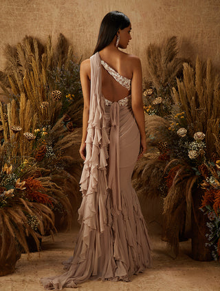 Shloka Khialani-Dusty Pink Camilla Embellished Saree Set-INDIASPOPUP.COM