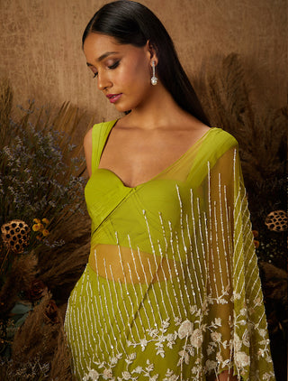 Shloka Khialani-Light Green Peri Draped Saree Set-INDIASPOPUP.COM
