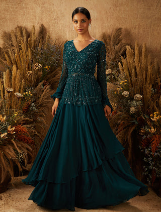 Shloka Khialani-Dark Green Carla Embellished Lehenga Set-INDIASPOPUP.COM