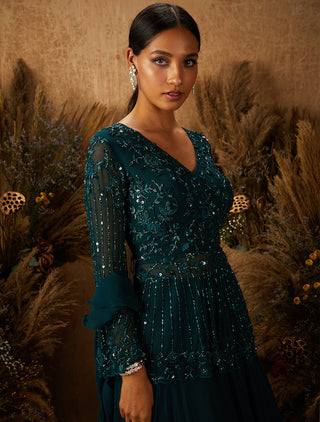 Shloka Khialani-Dark Green Carla Embellished Lehenga Set-INDIASPOPUP.COM