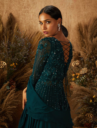 Shloka Khialani-Dark Green Carla Embellished Lehenga Set-INDIASPOPUP.COM