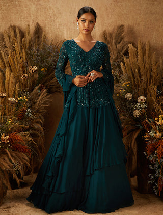 Shloka Khialani-Dark Green Carla Embellished Lehenga Set-INDIASPOPUP.COM