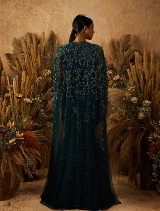 Shloka Khialani-Dark Green Tazarina Embellished Skirt With Blouse And Cape-INDIASPOPUP.COM