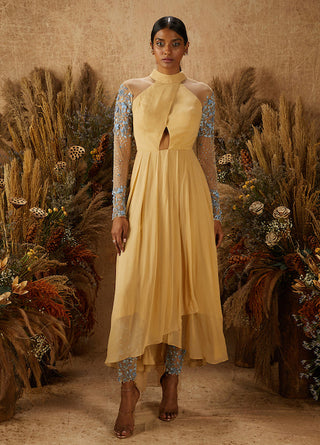 Shloka Khialani-Beige Halle Pleated Kurta Set-INDIASPOPUP.COM