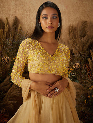 Shloka Khialani-Beige Dahlia Embellished Lehenga Set-INDIASPOPUP.COM