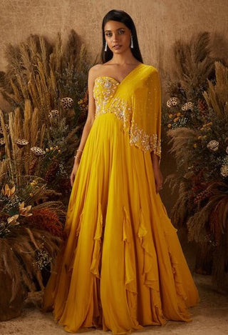 Shloka Khialani-Yellow Avery Cape Anarkali-INDIASPOPUP.COM