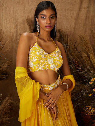 Shloka Khialani-Yellow Jaune Embellished Lehenga Set-INDIASPOPUP.COM