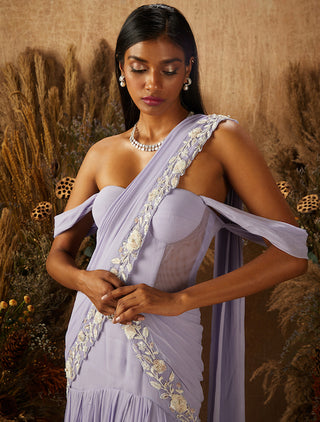 Shloka Khialani-Pastel Purple Ariese Draped Saree Set-INDIASPOPUP.COM