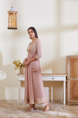 Shyam Narayan Prasad-Old Rose Pink Angrakha Set-INDIASPOPUP.COM