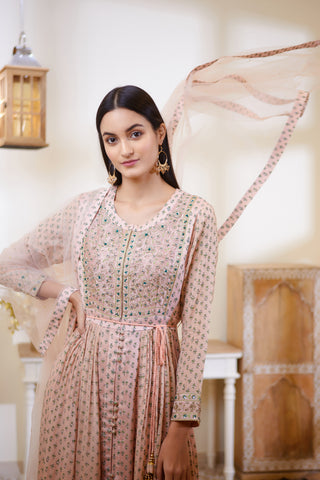 Shyam Narayan Prasad-Old Rose Pink Anarkali Set-INDIASPOPUP.COM