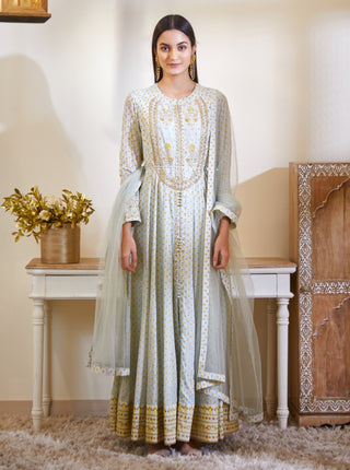 Shyam Narayan Prasad-Sea Green Embroidered Anarkali Set-INDIASPOPUP.COM