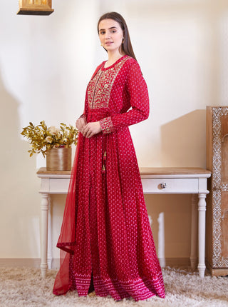 Shyam Narayan Prasad-Maroon Embroidered Anarkali Set-INDIASPOPUP.COM