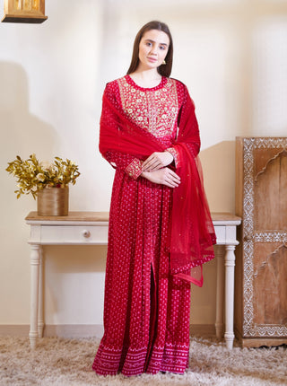 Shyam Narayan Prasad-Maroon Embroidered Anarkali Set-INDIASPOPUP.COM
