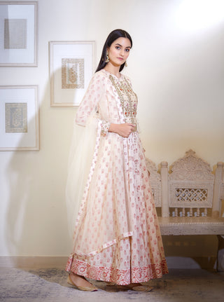 Shyam Narayan Prasad-Off White Embroidered Anarkali Set-INDIASPOPUP.COM