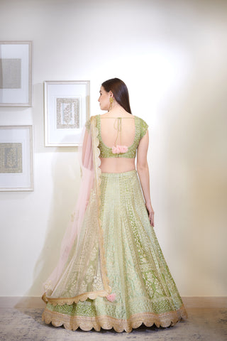 Shyam Narayan Prasad-Green Embroidered Lehenga Set-INDIASPOPUP.COM