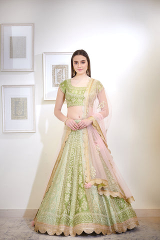 Shyam Narayan Prasad-Green Embroidered Lehenga Set-INDIASPOPUP.COM