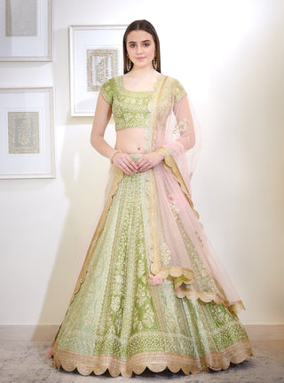 Shyam Narayan Prasad-Green Embroidered Lehenga Set-INDIASPOPUP.COM
