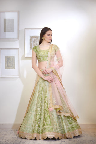Shyam Narayan Prasad-Green Embroidered Lehenga Set-INDIASPOPUP.COM