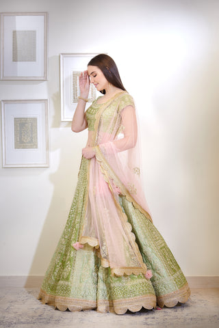 Shyam Narayan Prasad-Green Embroidered Lehenga Set-INDIASPOPUP.COM