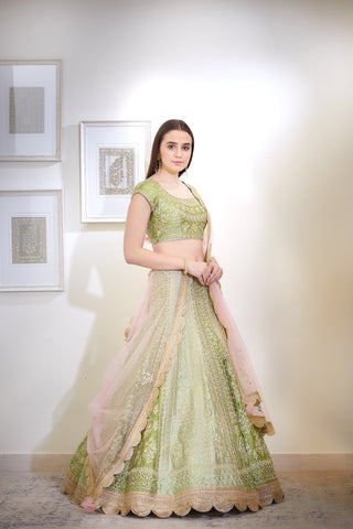 Shyam Narayan Prasad-Green Embroidered Lehenga Set-INDIASPOPUP.COM