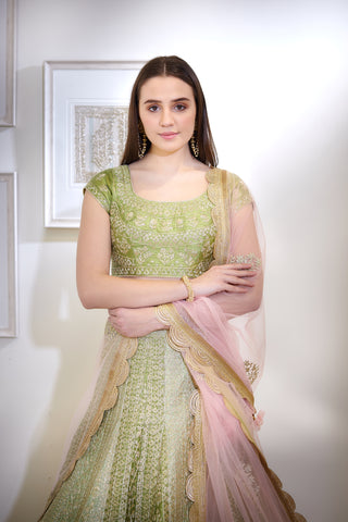 Shyam Narayan Prasad-Green Embroidered Lehenga Set-INDIASPOPUP.COM