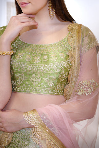 Shyam Narayan Prasad-Green Embroidered Lehenga Set-INDIASPOPUP.COM