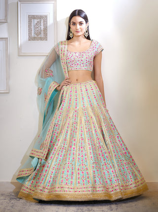 Shyam Narayan Prasad-Blue Embroidered Lehenga Set-INDIASPOPUP.COM