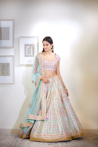 Shyam Narayan Prasad-Blue Embroidered Lehenga Set-INDIASPOPUP.COM