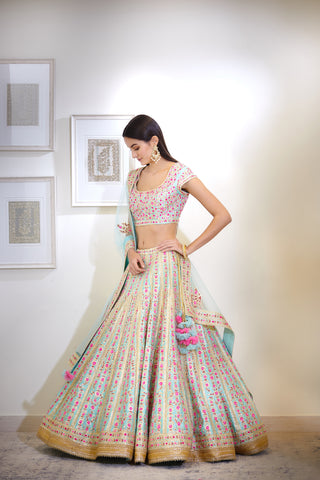 Shyam Narayan Prasad-Blue Embroidered Lehenga Set-INDIASPOPUP.COM