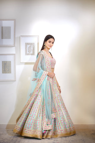 Shyam Narayan Prasad-Blue Embroidered Lehenga Set-INDIASPOPUP.COM