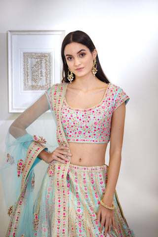 Shyam Narayan Prasad-Blue Embroidered Lehenga Set-INDIASPOPUP.COM