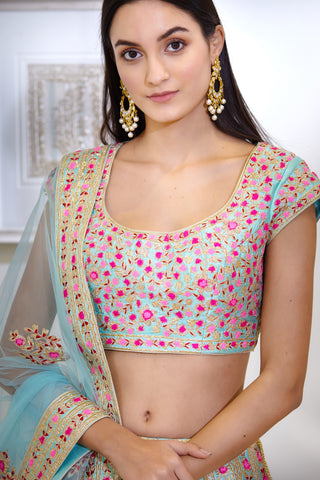 Shyam Narayan Prasad-Blue Embroidered Lehenga Set-INDIASPOPUP.COM
