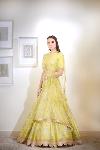 Shyam Narayan Prasad-Yellow Embroidered Lehenga Set-INDIASPOPUP.COM