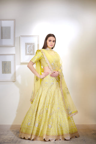 Shyam Narayan Prasad-Yellow Embroidered Lehenga Set-INDIASPOPUP.COM