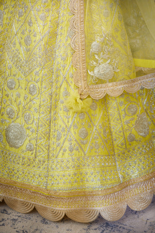 Shyam Narayan Prasad-Yellow Embroidered Lehenga Set-INDIASPOPUP.COM