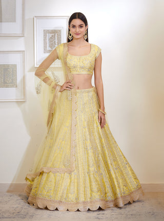 Shyam Narayan Prasad-Light Yellow Embroidered Lehenga Set-INDIASPOPUP.COM