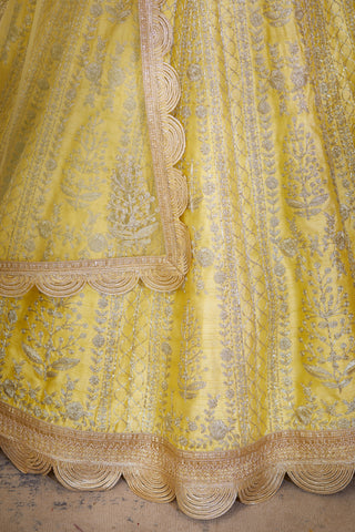 Shyam Narayan Prasad-Light Yellow Embroidered Lehenga Set-INDIASPOPUP.COM