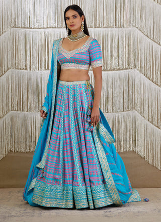 Shyam Narayan Prasad-Light Blue Embroidered Lehenga Set-INDIASPOPUP.COM