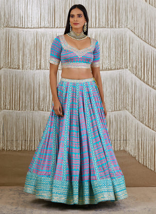 Shyam Narayan Prasad-Light Blue Embroidered Lehenga Set-INDIASPOPUP.COM