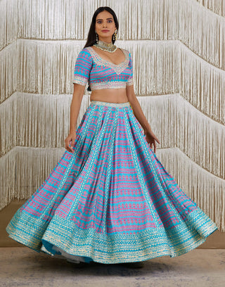 Shyam Narayan Prasad-Light Blue Embroidered Lehenga Set-INDIASPOPUP.COM