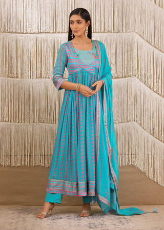 Shyam Narayan Prasad-Light Blue Printed Angrakha Set-INDIASPOPUP.COM