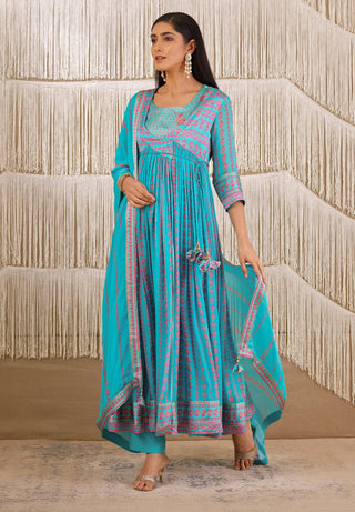 Shyam Narayan Prasad-Light Blue Printed Angrakha Set-INDIASPOPUP.COM