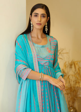 Shyam Narayan Prasad-Light Blue Printed Angrakha Set-INDIASPOPUP.COM