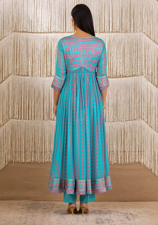 Shyam Narayan Prasad-Light Blue Printed Angrakha Set-INDIASPOPUP.COM